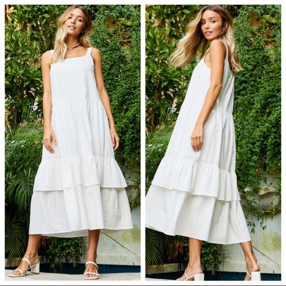 11 Boho  Sleeveless Double Ruffle Midi Dress - Picture 3 of 4